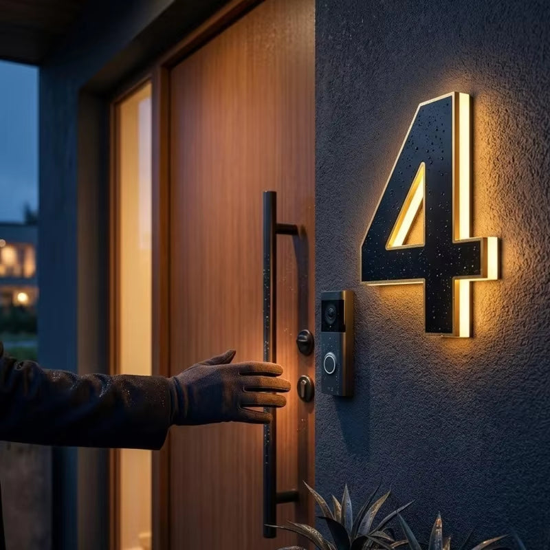 Verlicht Huisnummerbord Met Zonnepaneel