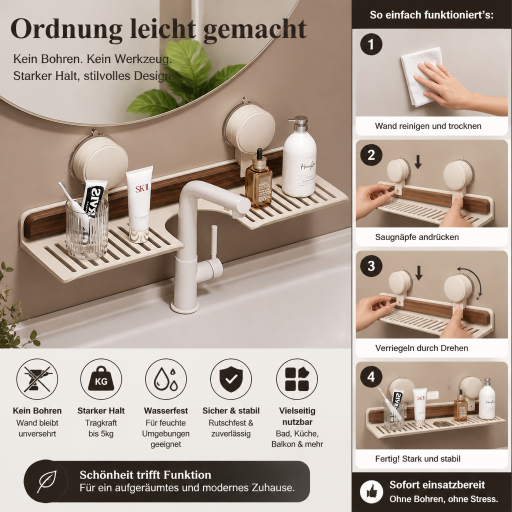BathShelf™ boorvrij badkamerrek met zuignap
