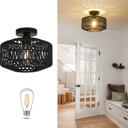 RattanGlow bohemian semi-flushmount plafondlamp
