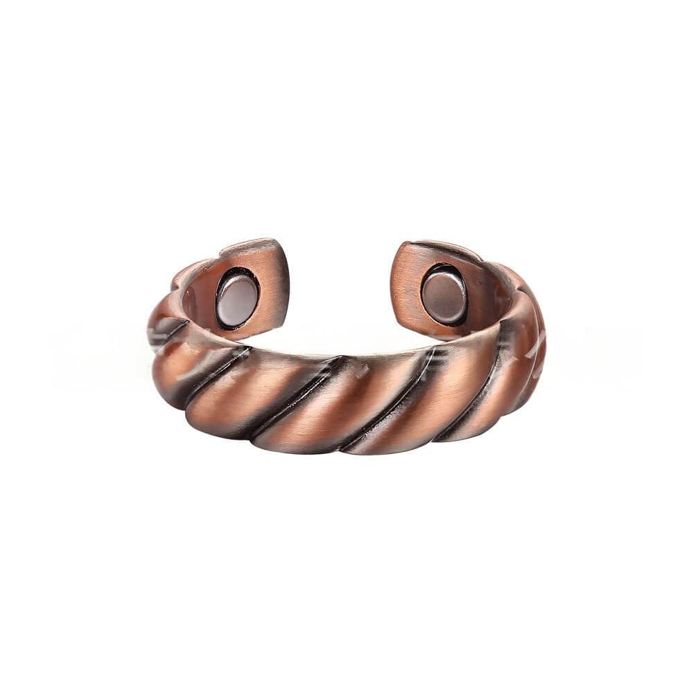 Vintage gedraaide open magnetische koperen ring