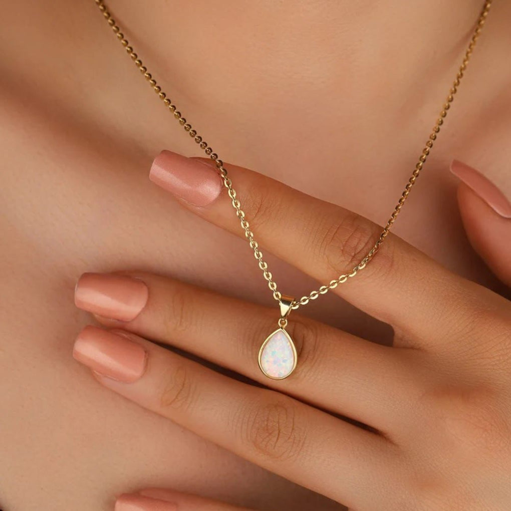 18K Opaal Druppel Hanger Ketting