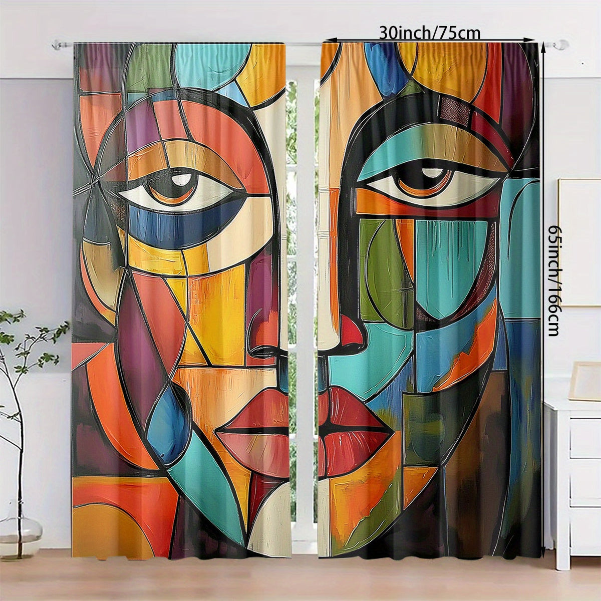 Art Deco fluwelen gordijnen met gezichtsmotief
