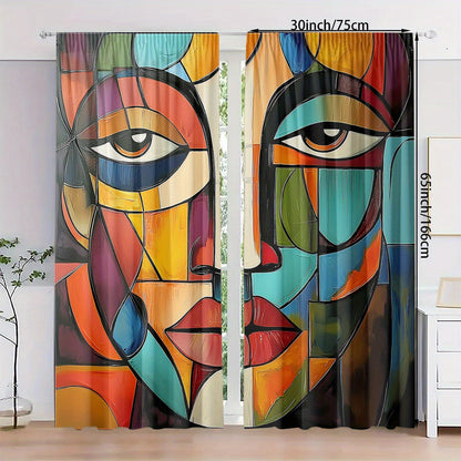 Art Deco fluwelen gordijnen met gezichtsmotief