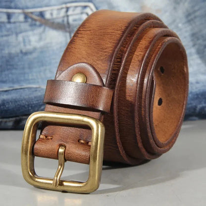 Vintage herenriem met messing gesp
