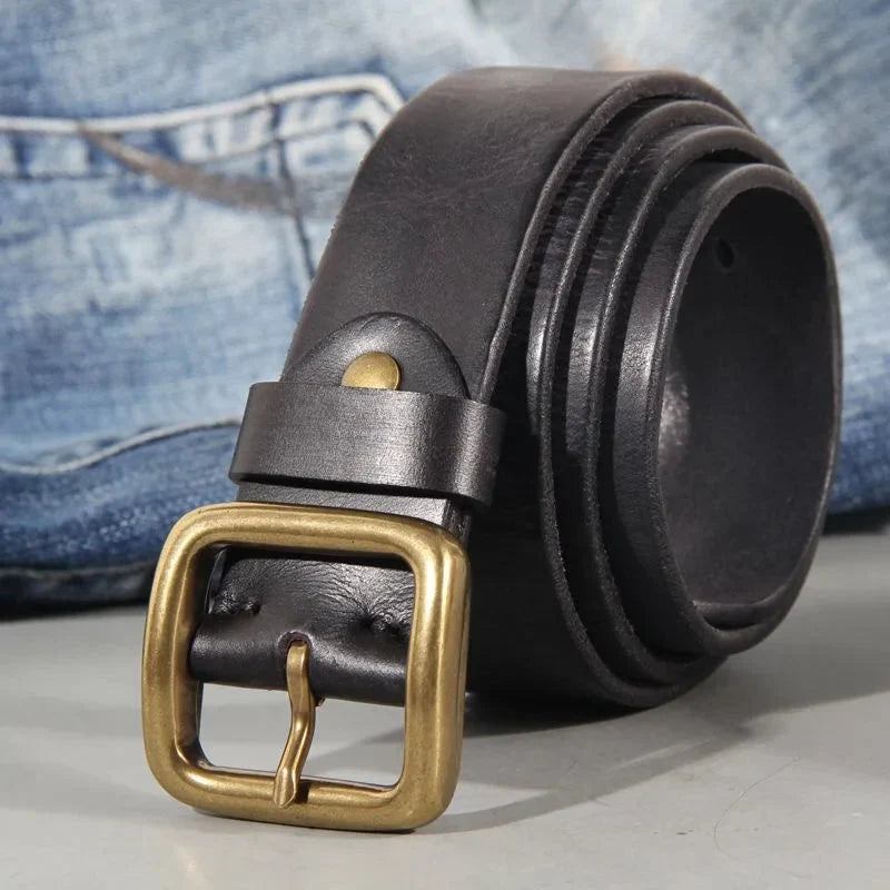 Vintage herenriem met messing gesp
