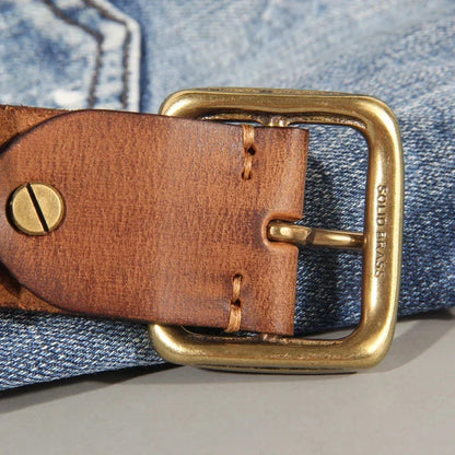 Vintage herenriem met messing gesp