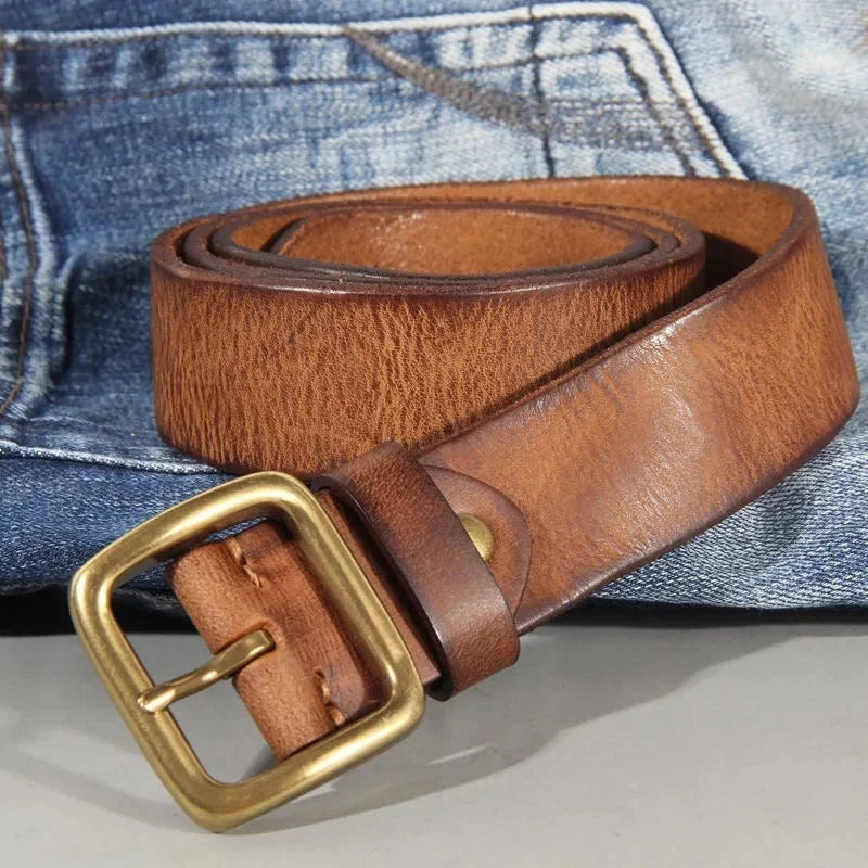 Vintage herenriem met messing gesp