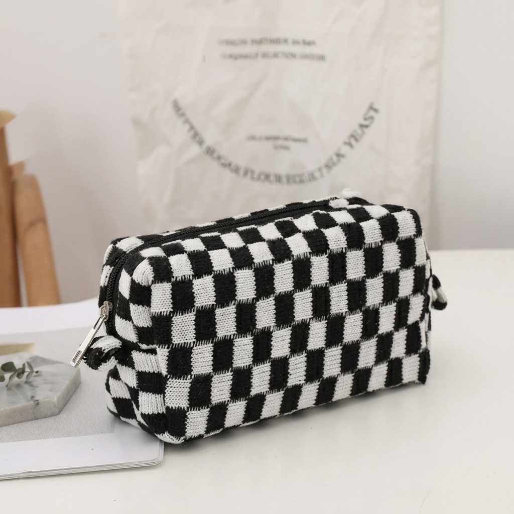 Trendy geruite make-uptas