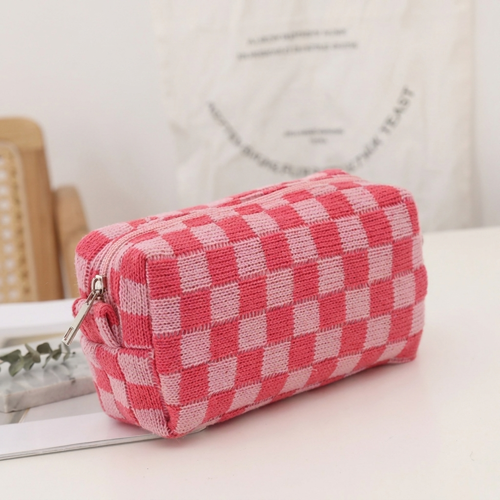 Trendy geruite make-uptas