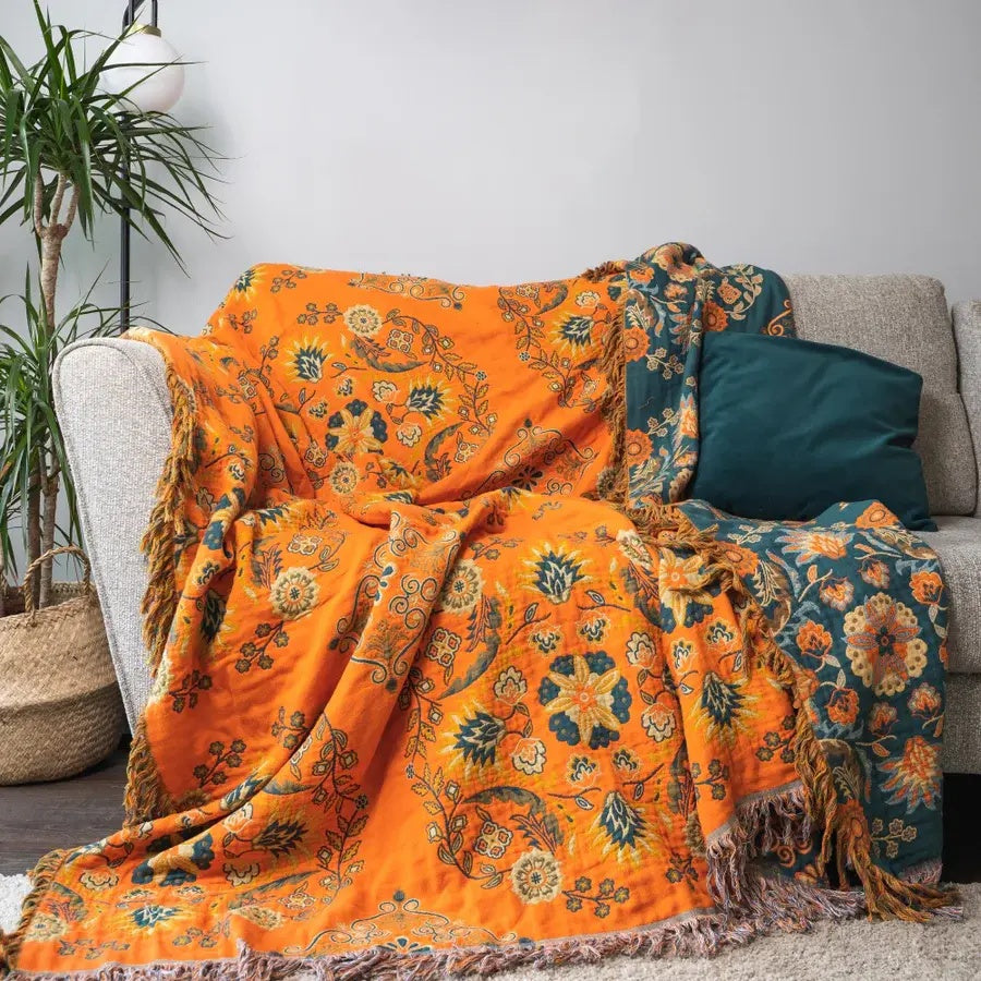 Omkeerbare Katoenen Deken met Bloemenmotief