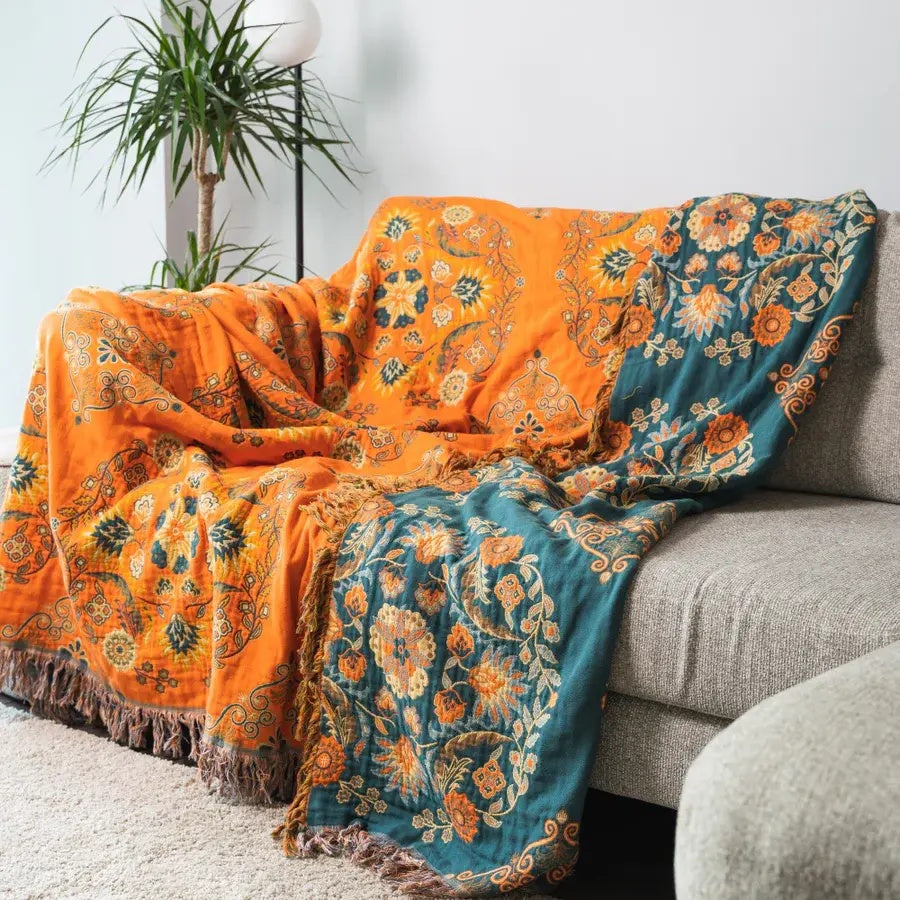 Omkeerbare Katoenen Deken met Bloemenmotief