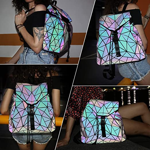 Reflecterende kleurveranderende geometrische dames rugzak