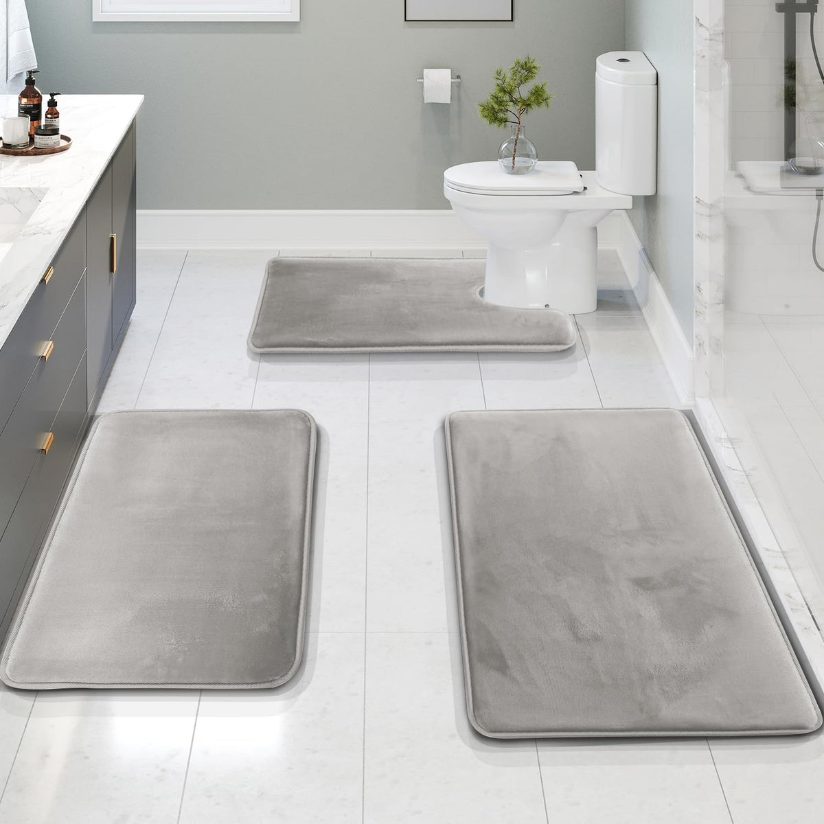 Fluwelen memory foam badmat set 3-delig