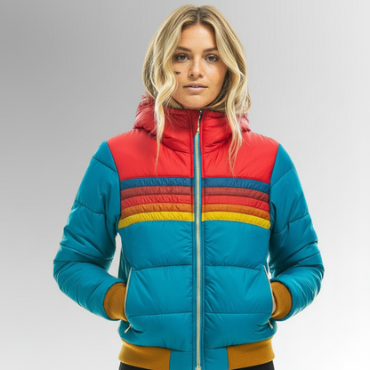 Retro dames pufferjack met warme strepen