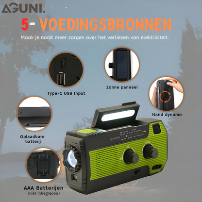 PowerWave draagbare noodradio met zonne-energie