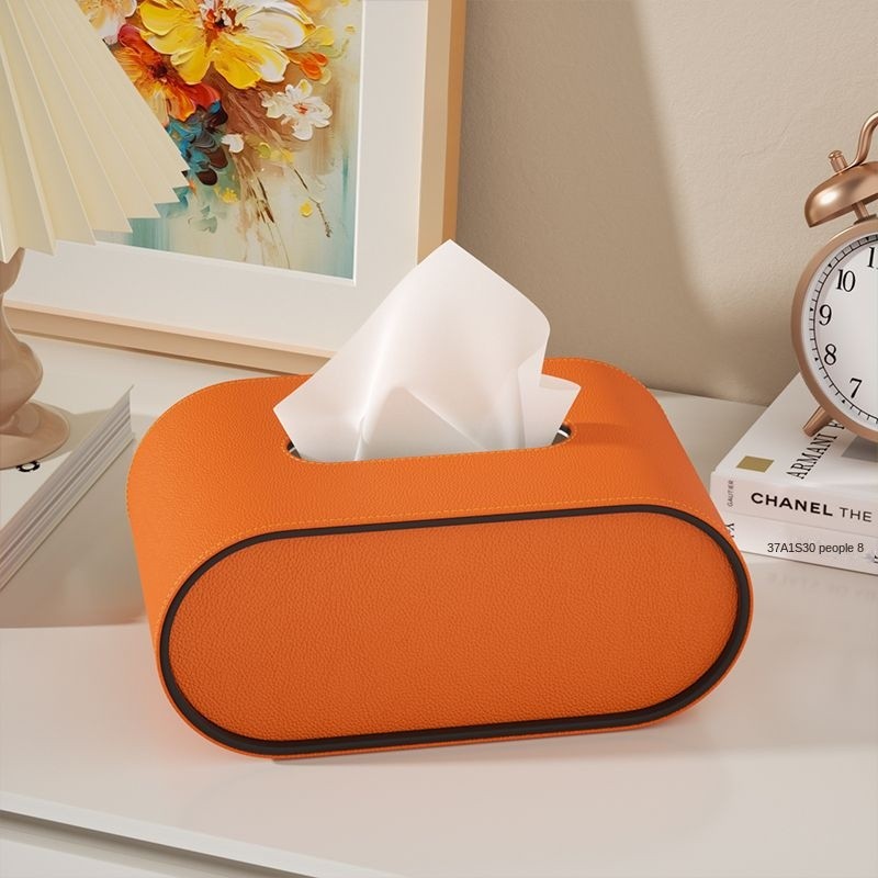 Leren tissuebox met ovaal ontwerp