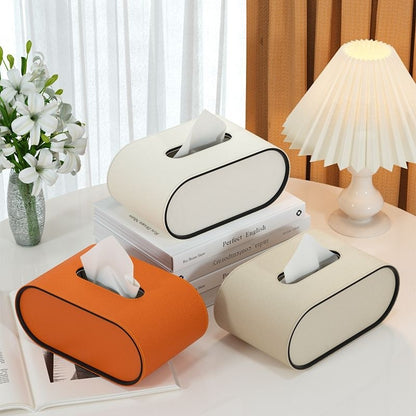 Leren tissuebox met ovaal ontwerp