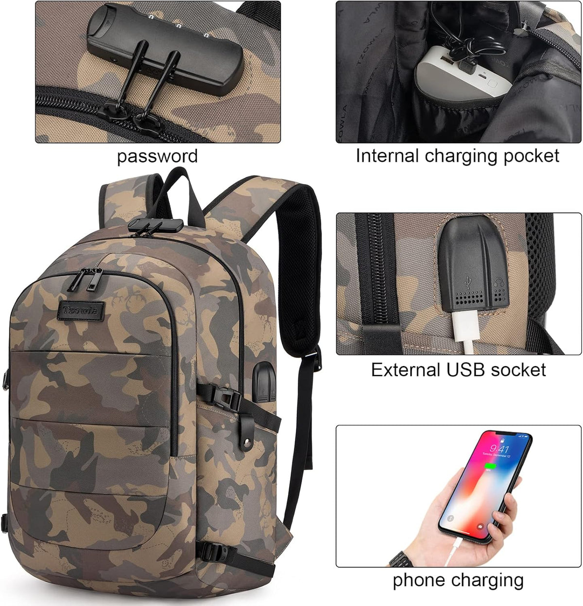 Anti-diefstal laptop reisrugzak met USB-poort