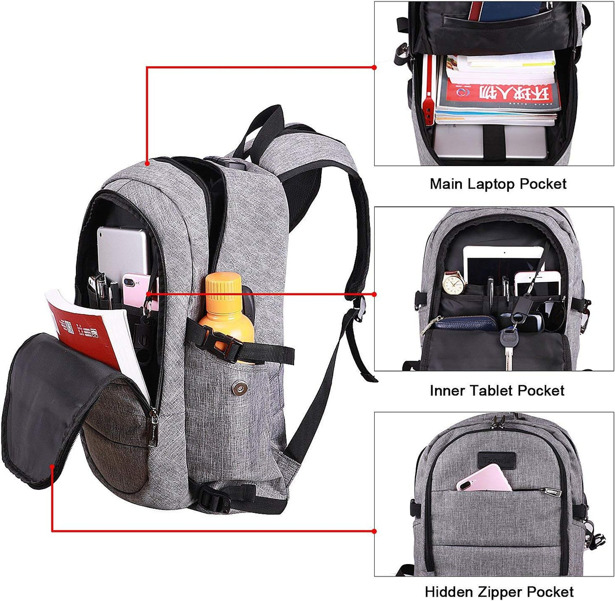 Anti-diefstal laptop reisrugzak met USB-poort
