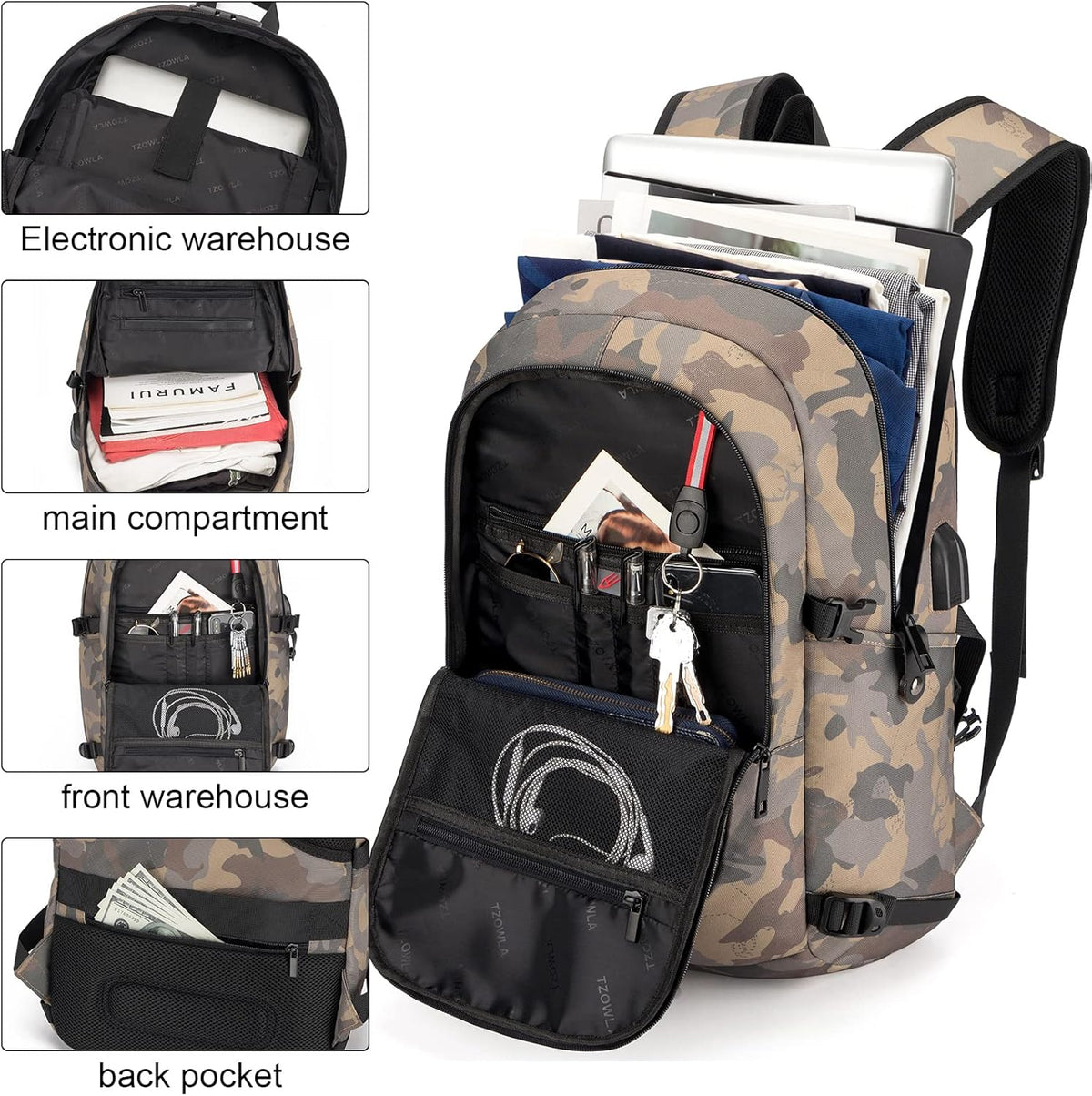Anti-diefstal laptop reisrugzak met USB-poort