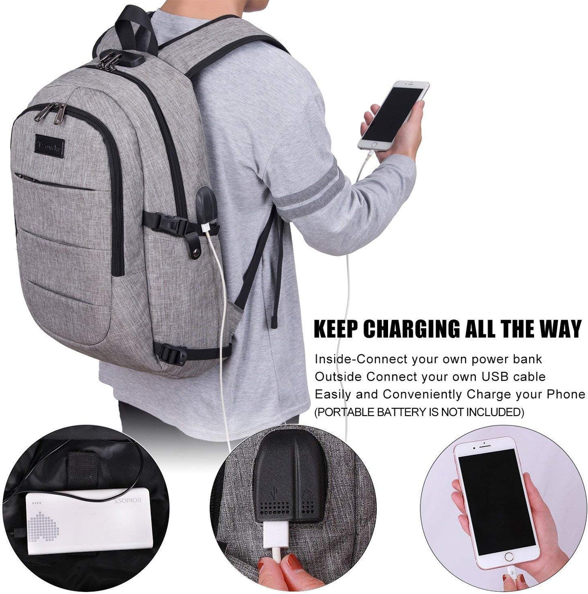 Anti-diefstal laptop reisrugzak met USB-poort