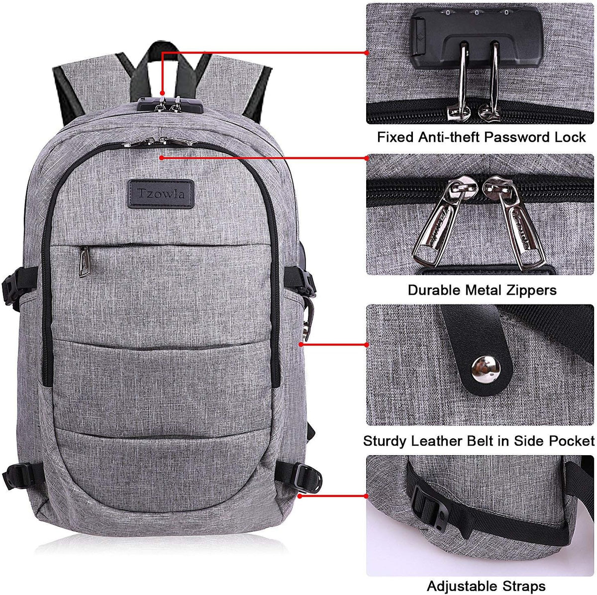 Anti-diefstal laptop reisrugzak met USB-poort