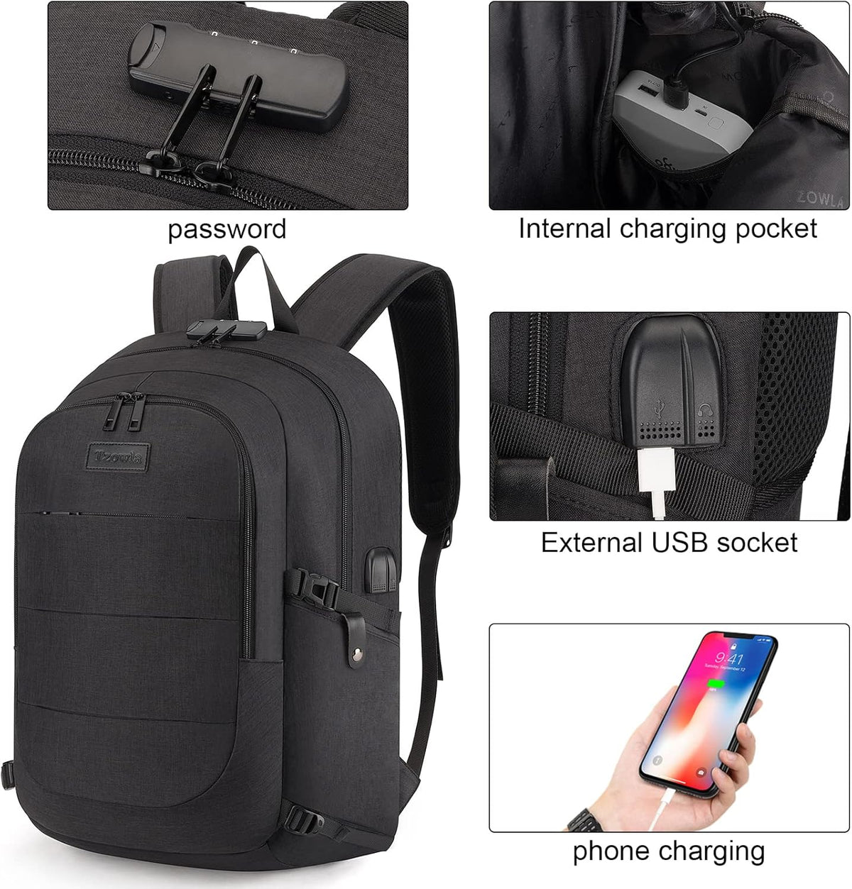 Anti-diefstal laptop reisrugzak met USB-poort