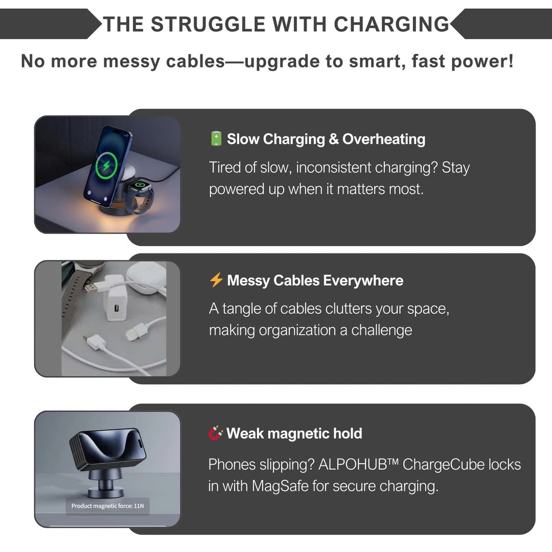 PowerDock | Opvouwbare Magnetische Draadloze Oplader met Nachtlamp