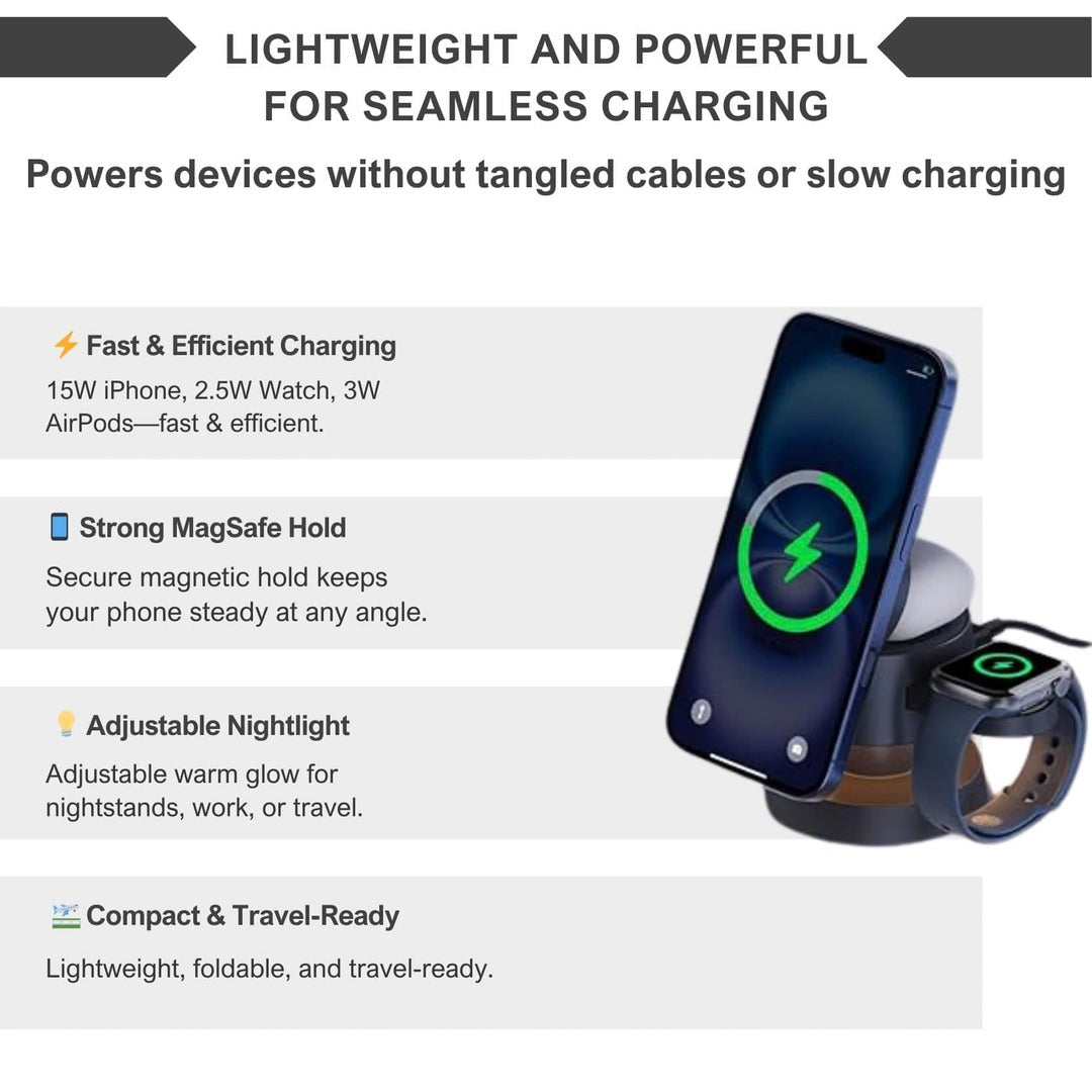 PowerDock | Opvouwbare Magnetische Draadloze Oplader met Nachtlamp
