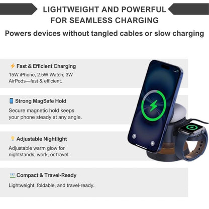 PowerDock | Opvouwbare Magnetische Draadloze Oplader met Nachtlamp